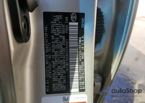 2014 Toyota Camry L from USA, damaged, VIN 4T1BF1FK6EU322451